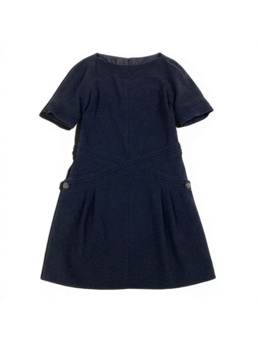 Chanel Short Sleeve Dress Gripoix Button 34 Black